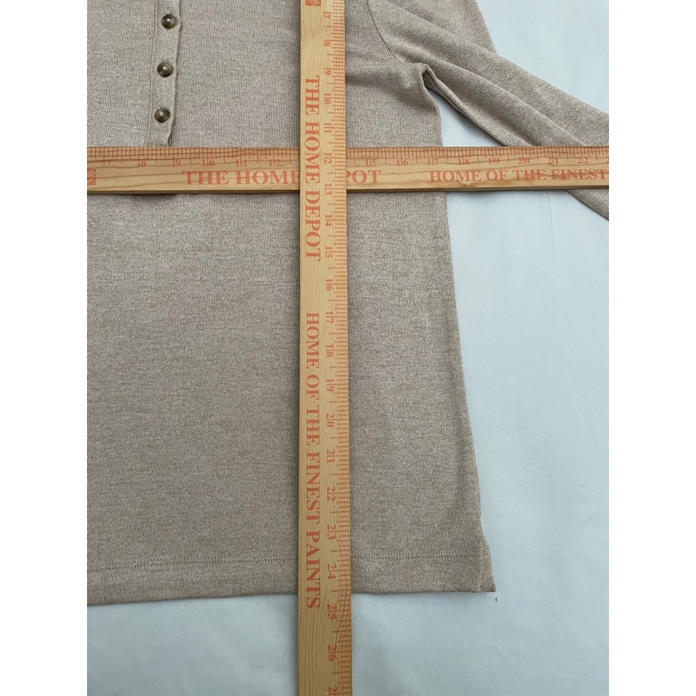 NWT LOFT Henley Top Womens Medium Tan Ruffle Neck Puff Sleeve 599701 - Picture 5 of 6